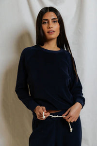 PERFECT WHITE TEE-Saylor Loop Terry Sweatshirt Navy