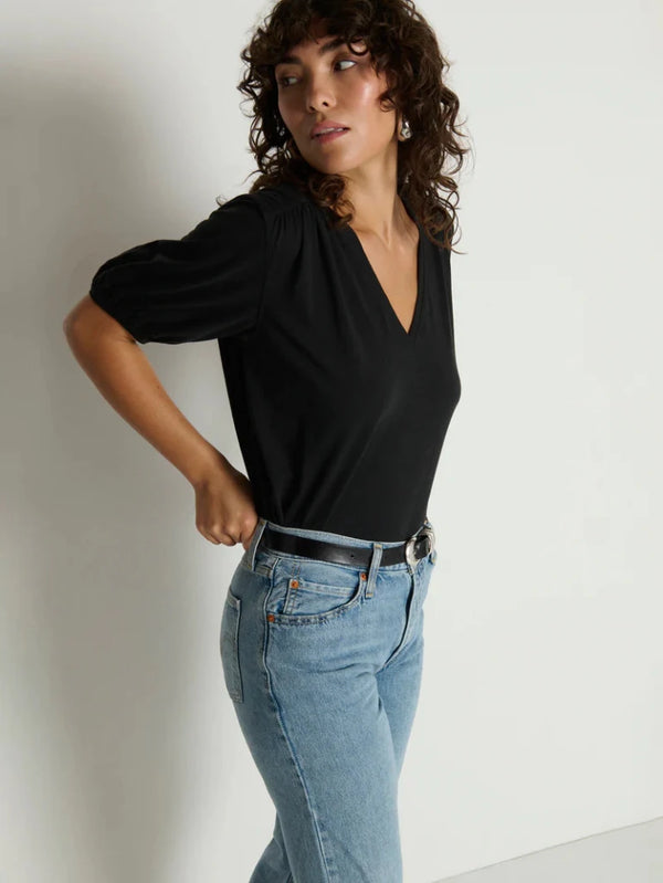 NATION-Edie Shirred Shoulder Top Jet Black