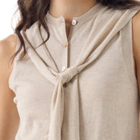 AUTUMN CASHMERE-Sleevless Button Front Vest with Tie Sleeves In Bone