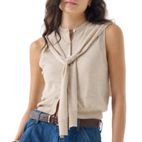 AUTUMN CASHMERE-Sleevless Button Front Vest with Tie Sleeves In Bone