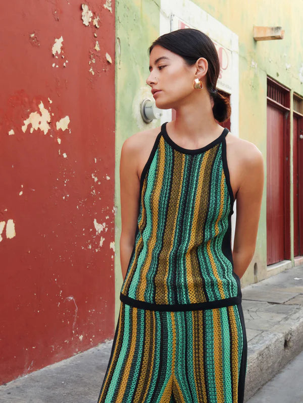 NATION-Mari Crochet Stripe Halter Jungle Stripe