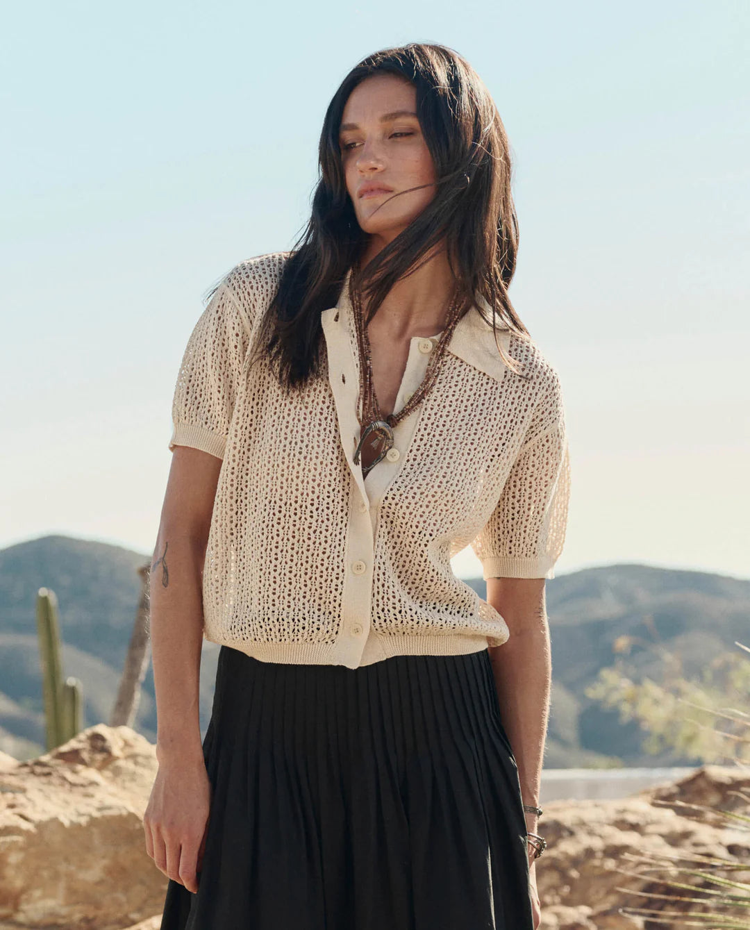 THE GREAT-The Crochet Polo Black