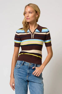 CENTRAL PARK WEST-Marlon Pique Stripe Polo Brwon Stripe