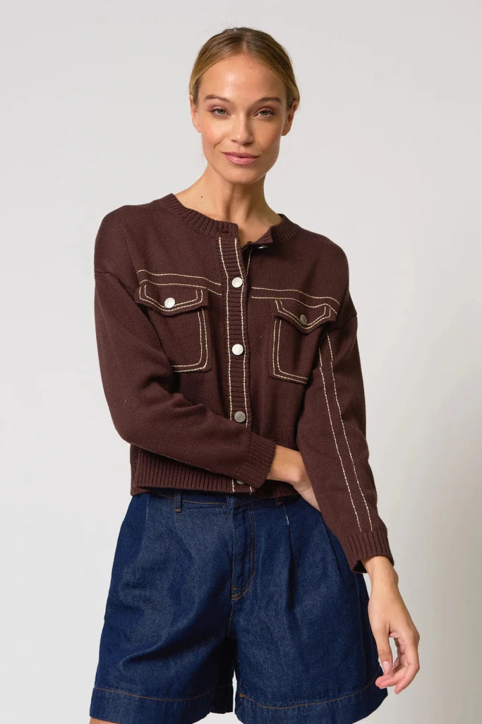CENTRAL PARK WEST-Dean Topstitch Sweater Chocolate