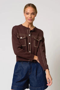 CENTRAL PARK WEST-Dean Topstitch Sweater Chocolate