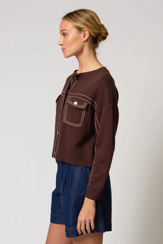 CENTRAL PARK WEST-Dean Topstitch Sweater Chocolate