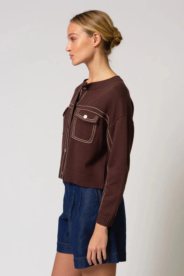 CENTRAL PARK WEST-Dean Topstitch Sweater Chocolate