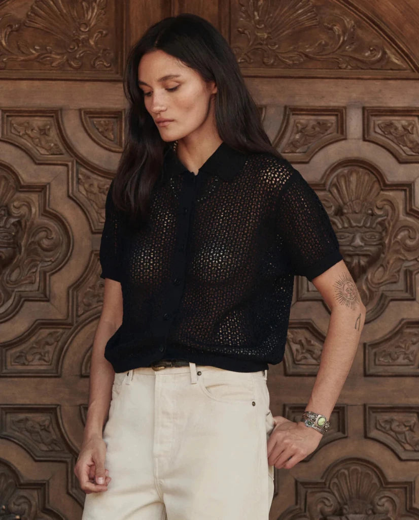 THE GREAT-The Crochet Polo Black
