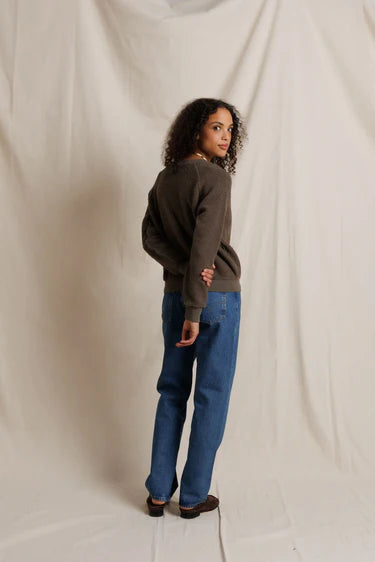PERFECT WHITE TEE-Ziggy Inside Out Fleece Long Sleeve Shrunken Crewneck Sweatshirt Dark Olive