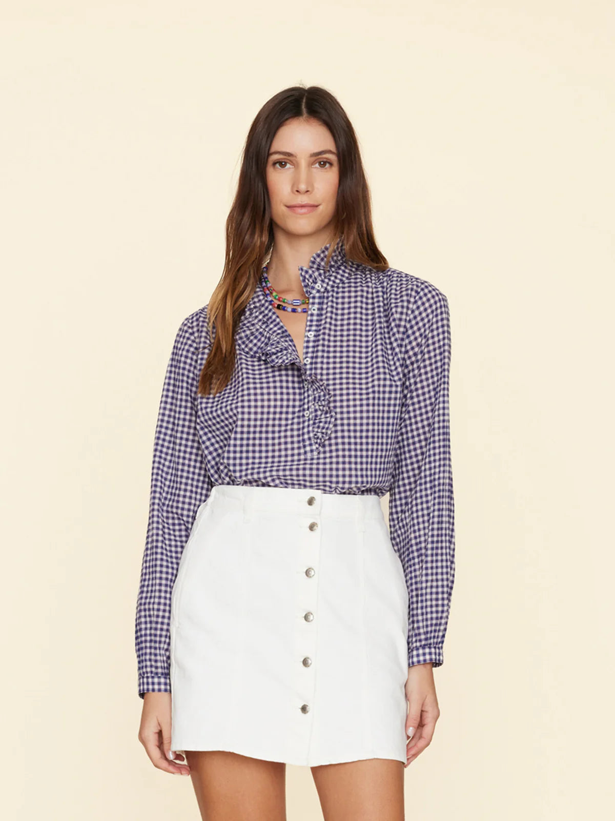 XIRENA- Caspia Top Stone Blue Plaid