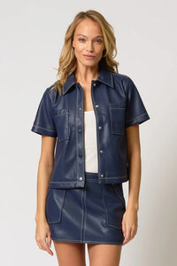 CENTRAL PARK WEST-Rusty Vegan Short Sleeve Cropped Jacket Navy