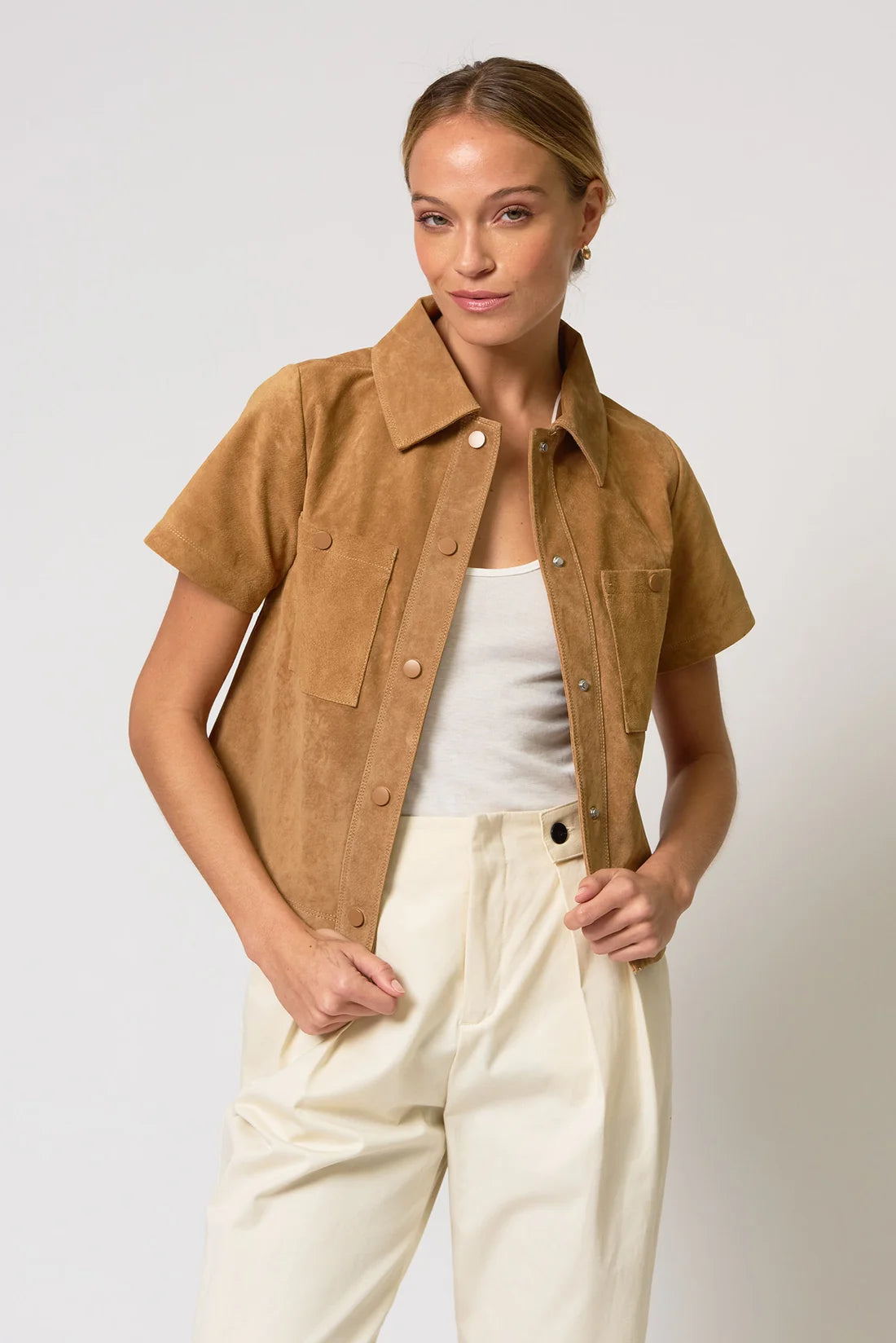 CENTRAL PARK WEST-Rusty Genuine Suede Short Sleeve Jacket Saddle