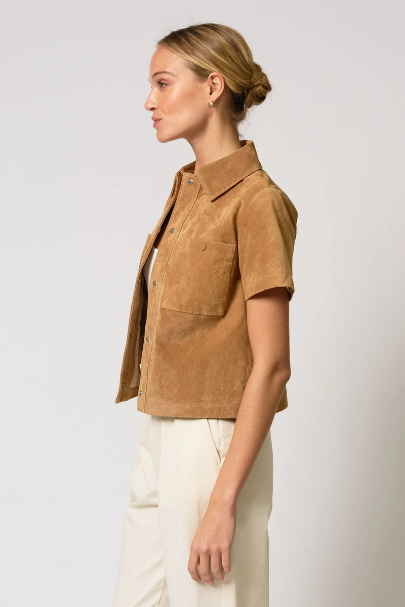 CENTRAL PARK WEST-Rusty Genuine Suede Short Sleeve Jacket Saddle