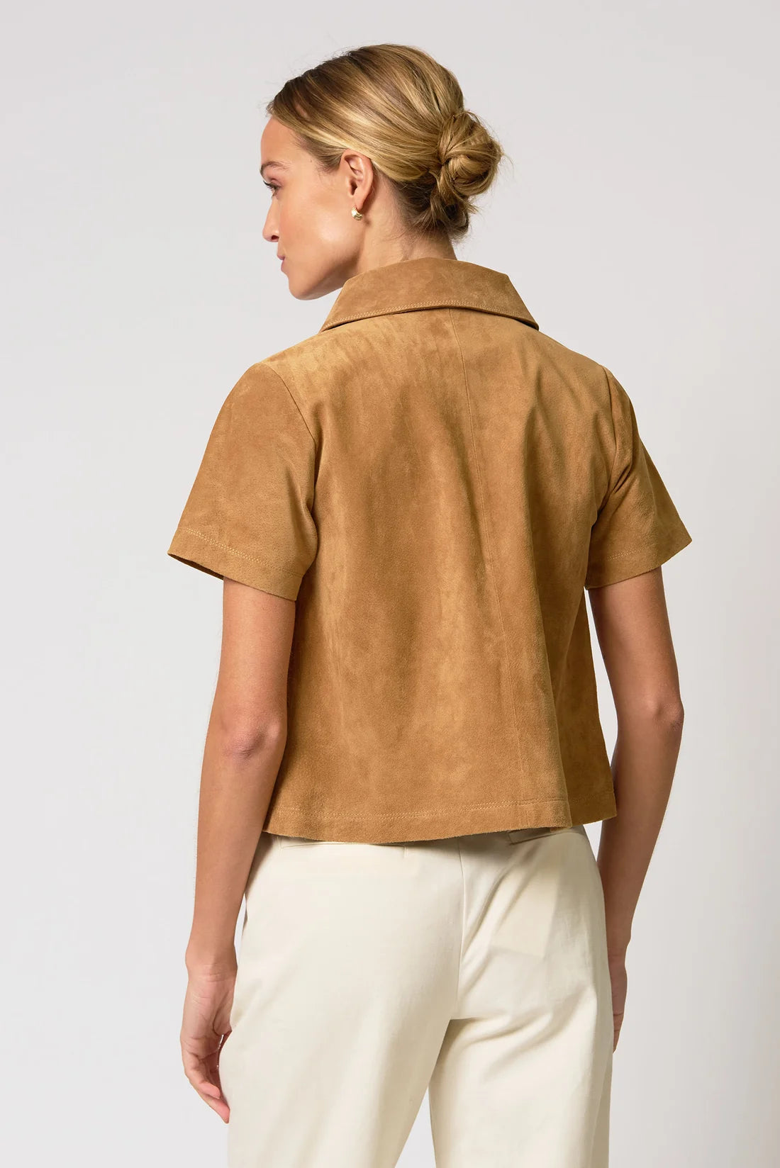 CENTRAL PARK WEST-Rusty Genuine Suede Short Sleeve Jacket Saddle