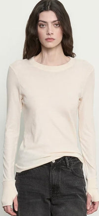 ENZA COSTA-Cashmere Jersey Easy Cuffed Crew Khaki