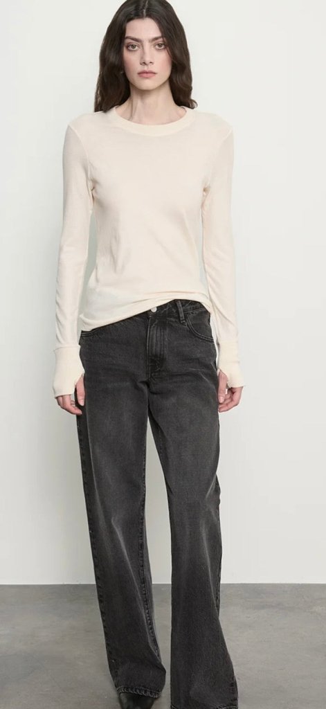 ENZA COSTA-Cashmere Jersey Easy Cuffed Crew Khaki