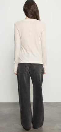ENZA COSTA-Cashmere Jersey Easy Cuffed Crew Khaki