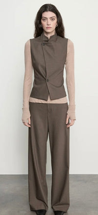ENZA COSTA-Suiting Hi- Neck Vest Brown Heather