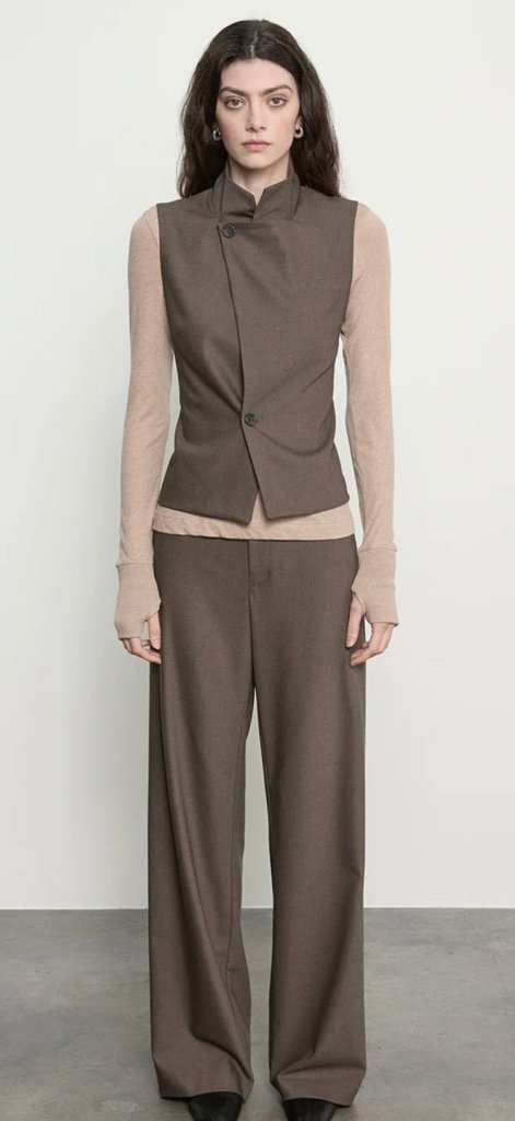 ENZA COSTA-Suiting Hi- Neck Vest Brown Heather