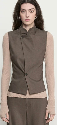 ENZA COSTA-Suiting Hi- Neck Vest Brown Heather