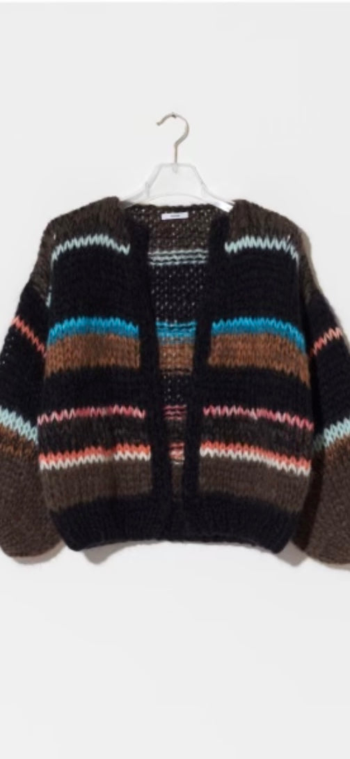 MAIAMI-Stripes Galore Bomber Cardigan Chocolate