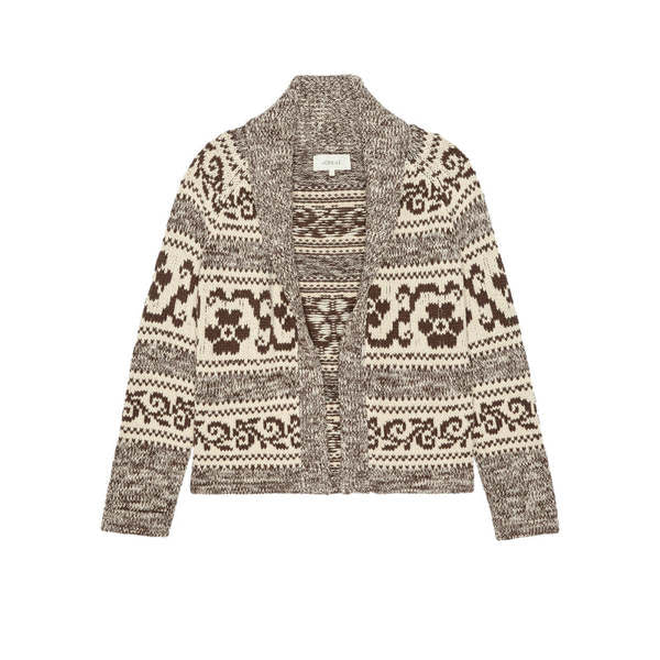THE GREAT-The Nordic Flower Lodge Cardigan Marled Chestnut