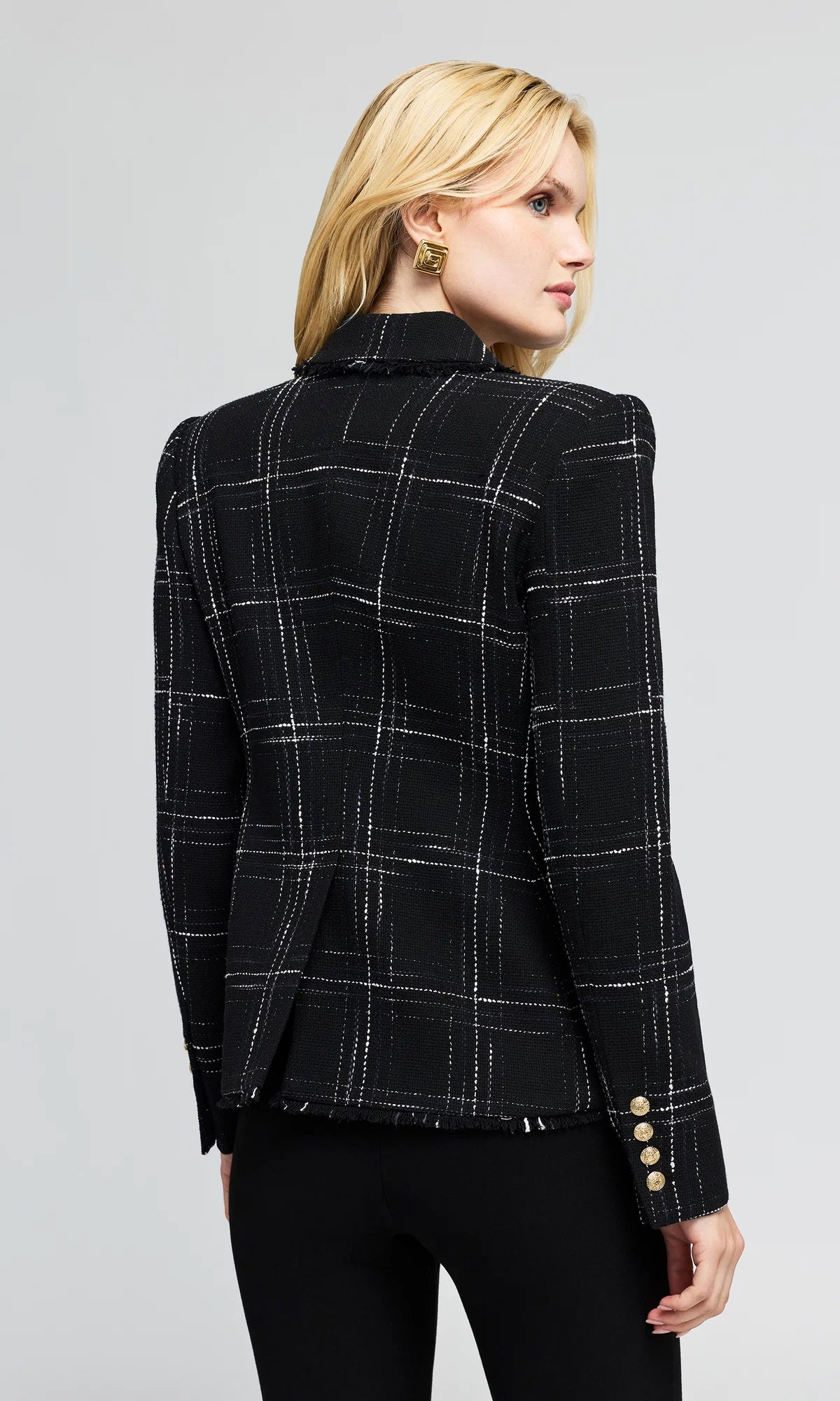 GENERATION LOVE-Skylar Windowpane Tweed Blazer Black White