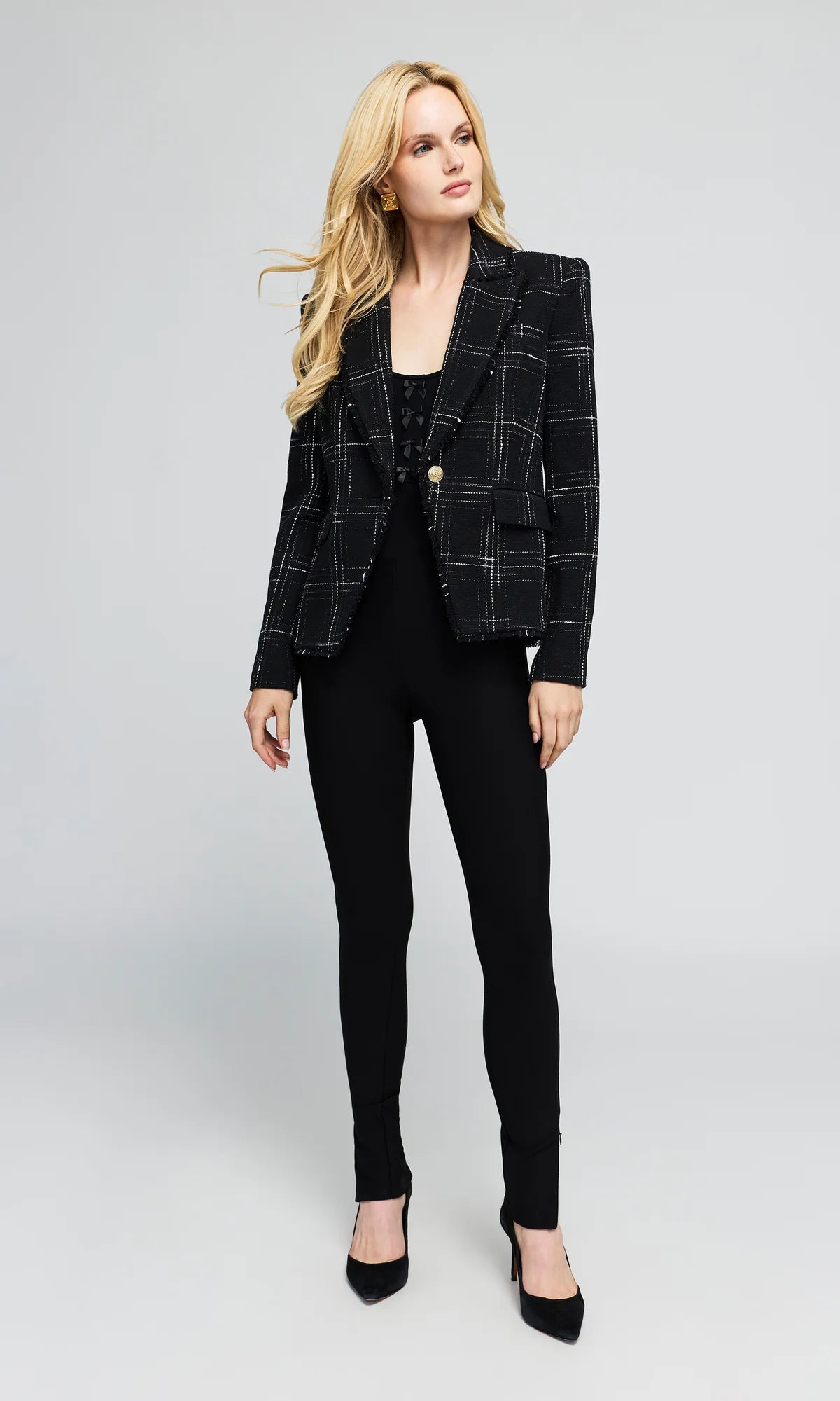 GENERATION LOVE-Skylar Windowpane Tweed Blazer Black White