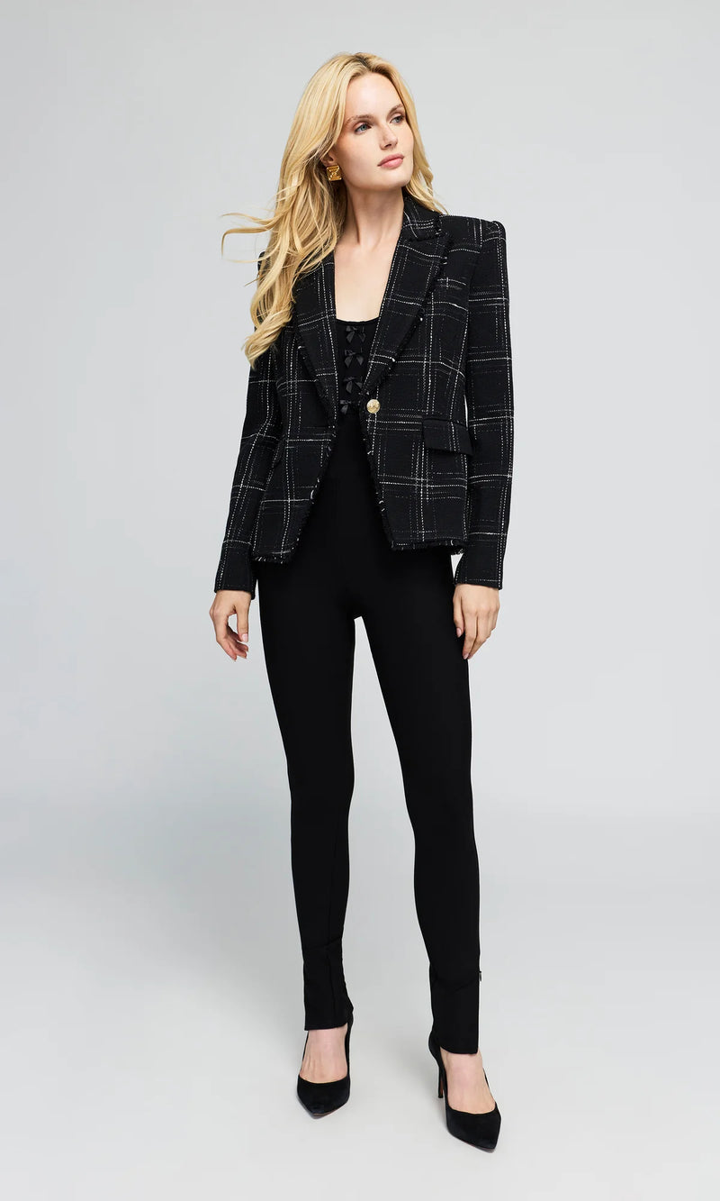 GENERATION LOVE-Skylar Windowpane Tweed Blazer Black White