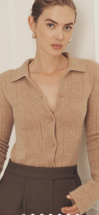 NAADAM-Cashmere Crochet Inspired Button Up Sand