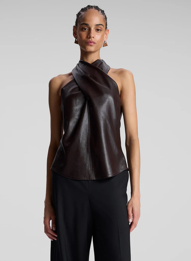 ALC-Quinn Vegan Leather Halter Top Chocolate Plum