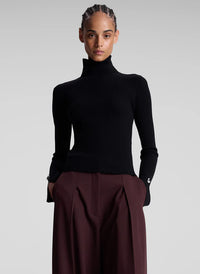 ALC-Jett Cable Knit Merino Turtleneck Top Black