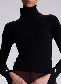 ALC-Jett Cable Knit Merino Turtleneck Top Black