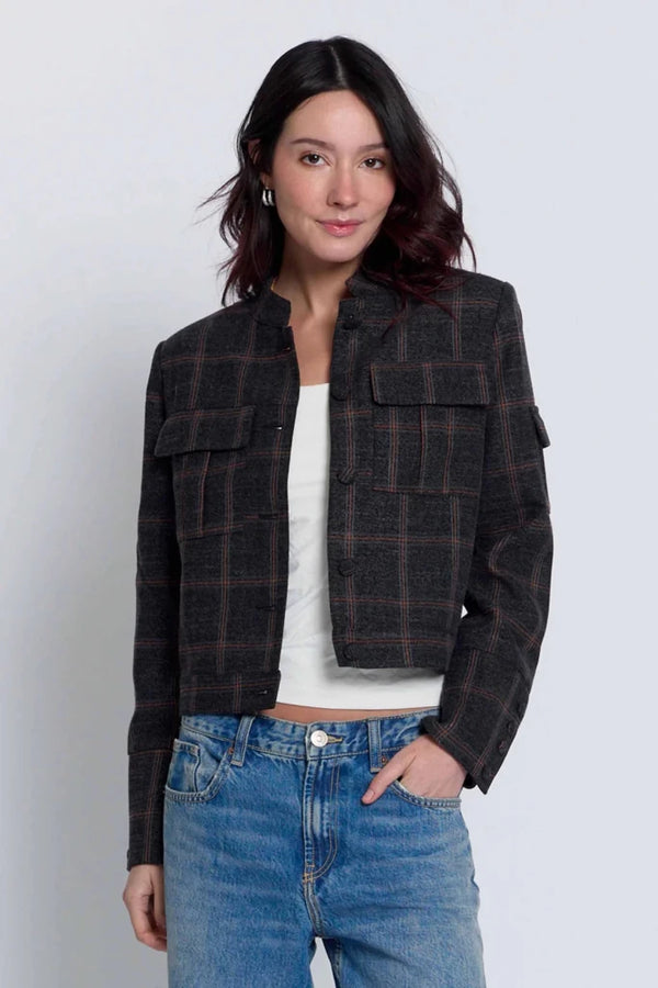 CENTRAL PARK WEST-Lyla Military Jacket Black/Brown Plaid