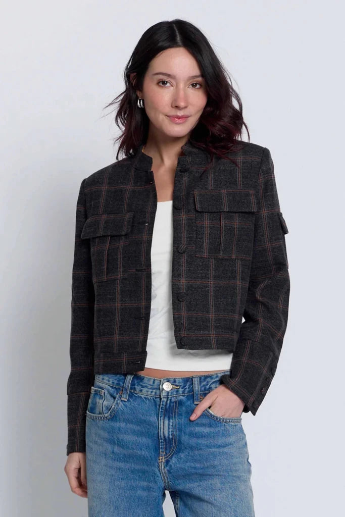 CENTRAL PARK WEST-Lyla Military Jacket Black/Brown Plaid