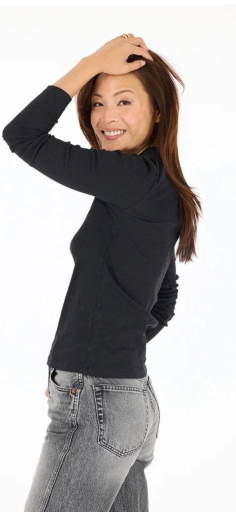 KERRI ROSENTHAL-KR Long Sleeve Rib Tee Black