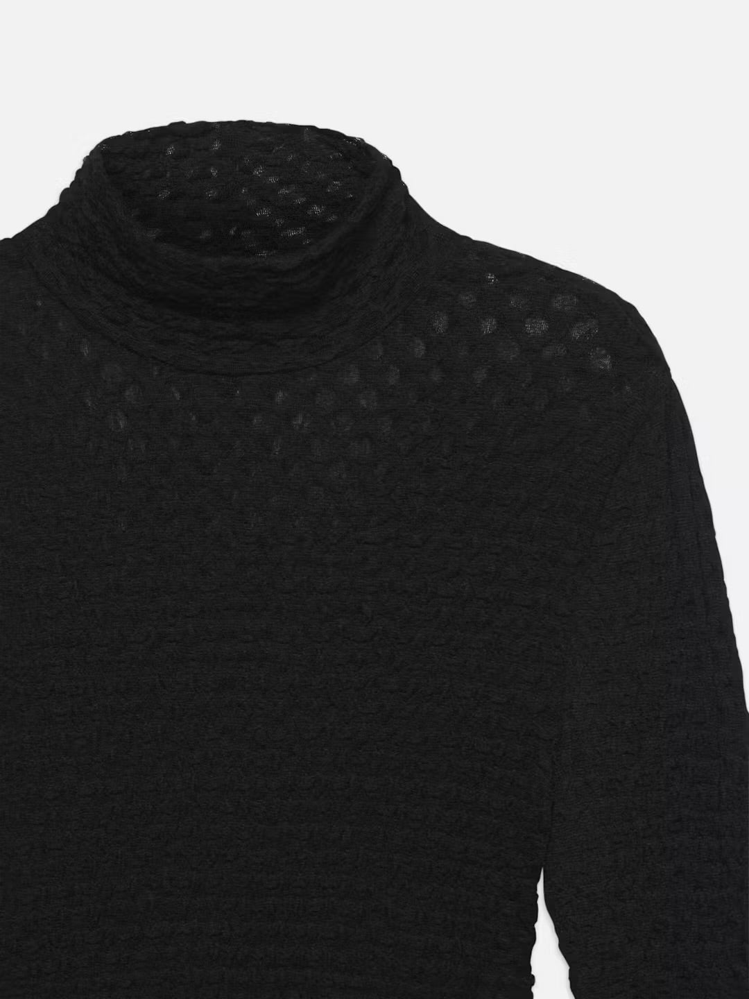 FRAME-Mesh Lace Turtleneck Noir