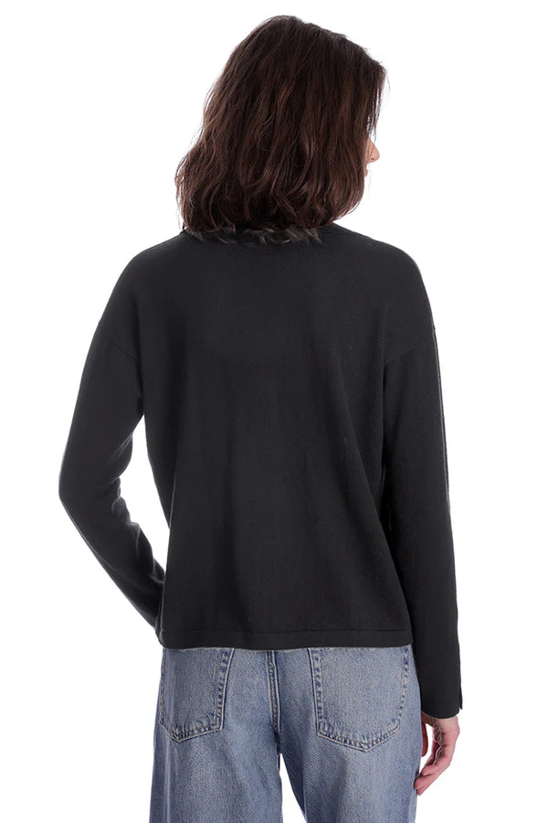 MINNIE ROSE-Cotton Cashmere Long Sleeve Solid Camp Shirt Black Charcoal