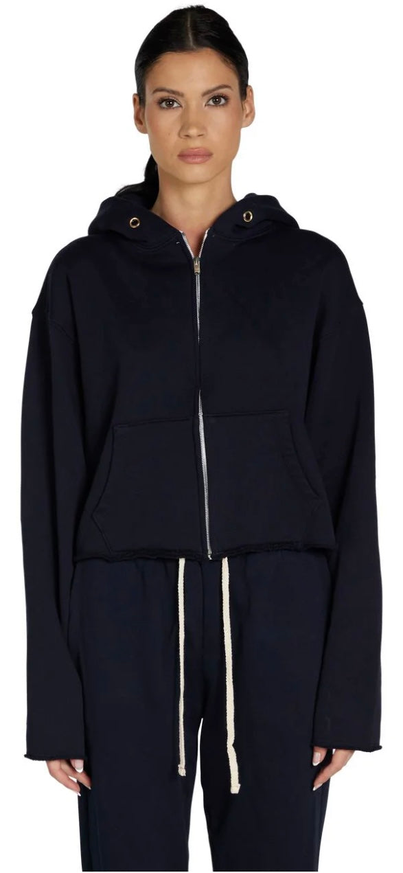 LES TIEN- Rosa Raw Zip Hoodie Navy