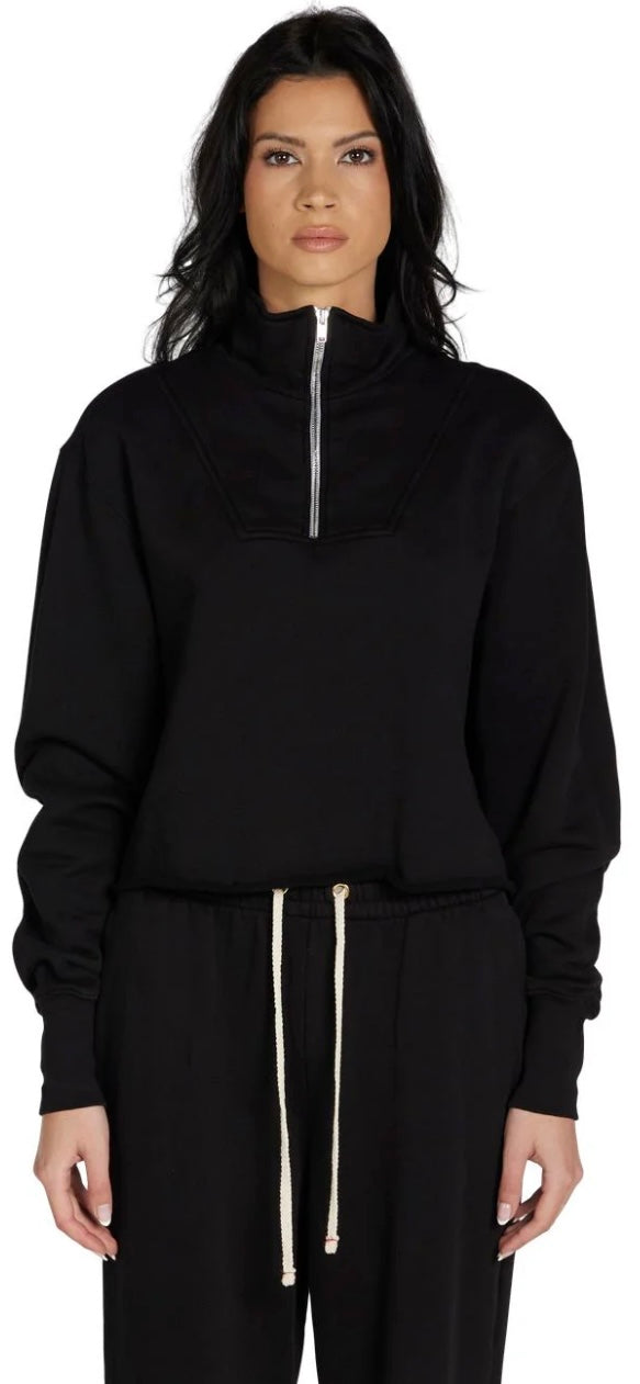 LES TIEN-Haley Crop Half Zip Pullover Jet Black