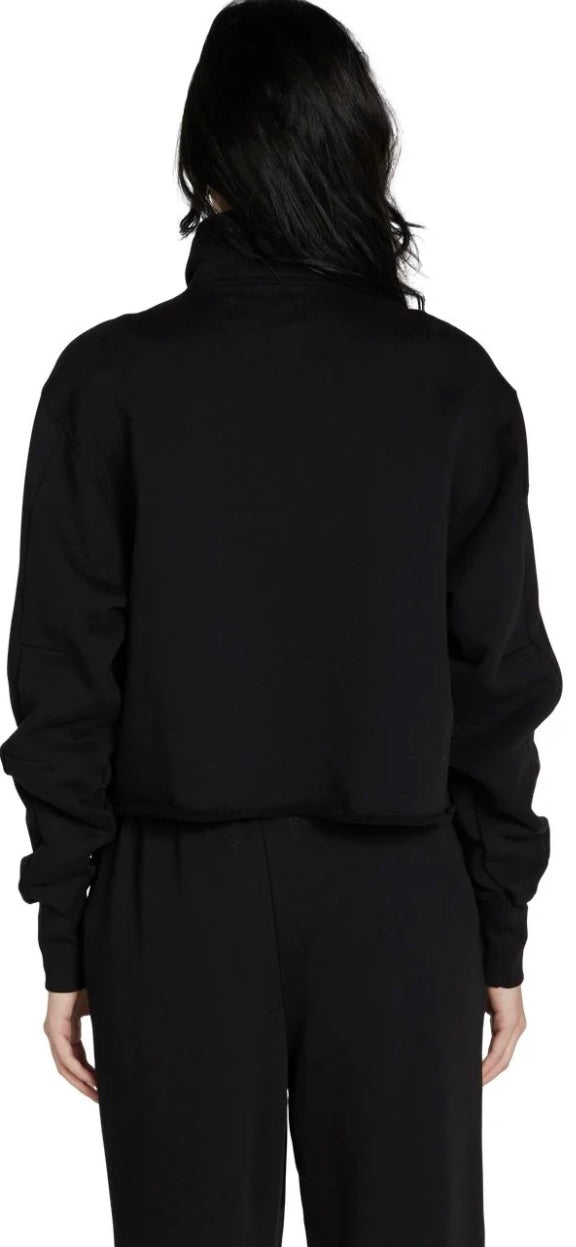 LES TIEN-Haley Crop Half Zip Pullover Jet Black