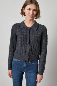 LILLA P- Long Sleeve Polo Cardigan Charcoal