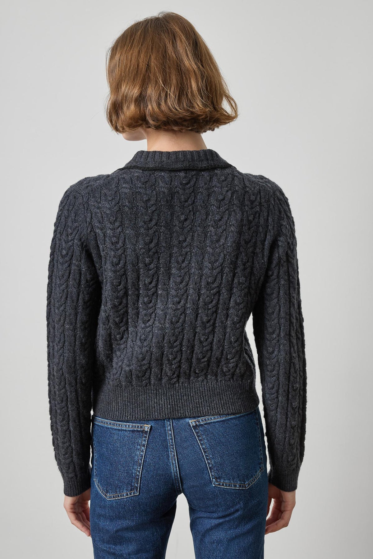LILLA P- Long Sleeve Polo Cardigan Charcoal