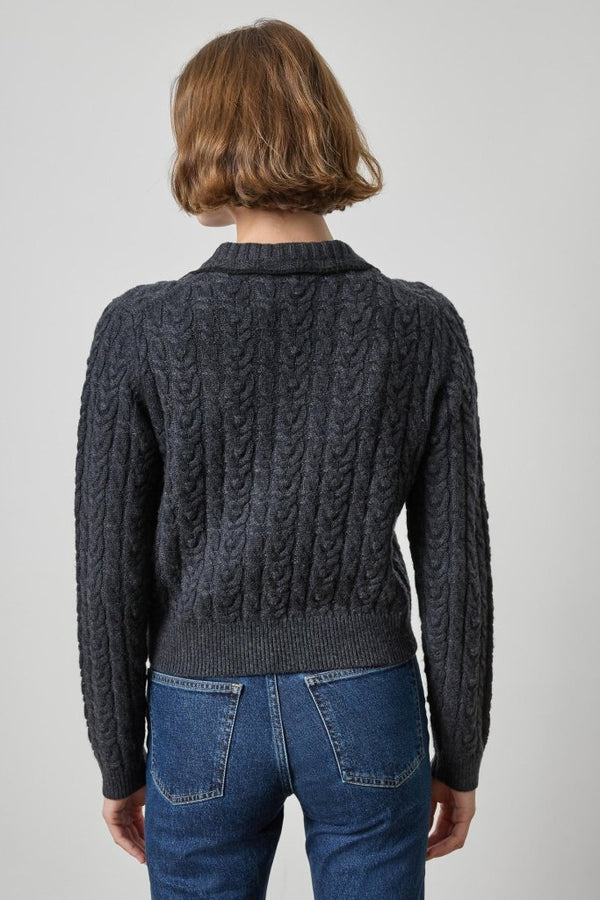 LILLA P- Long Sleeve Polo Cardigan Charcoal