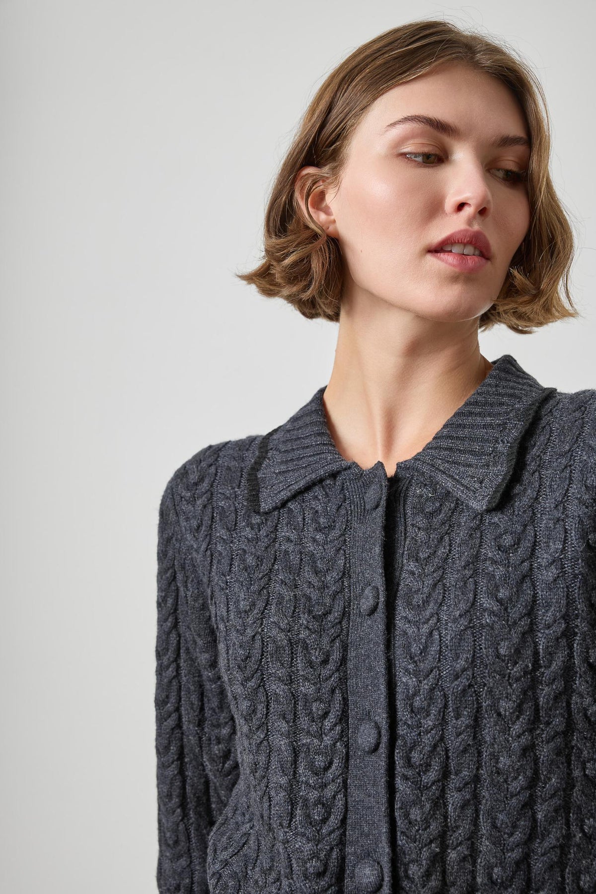 LILLA P- Long Sleeve Polo Cardigan Charcoal