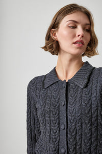 LILLA P- Long Sleeve Polo Cardigan Charcoal
