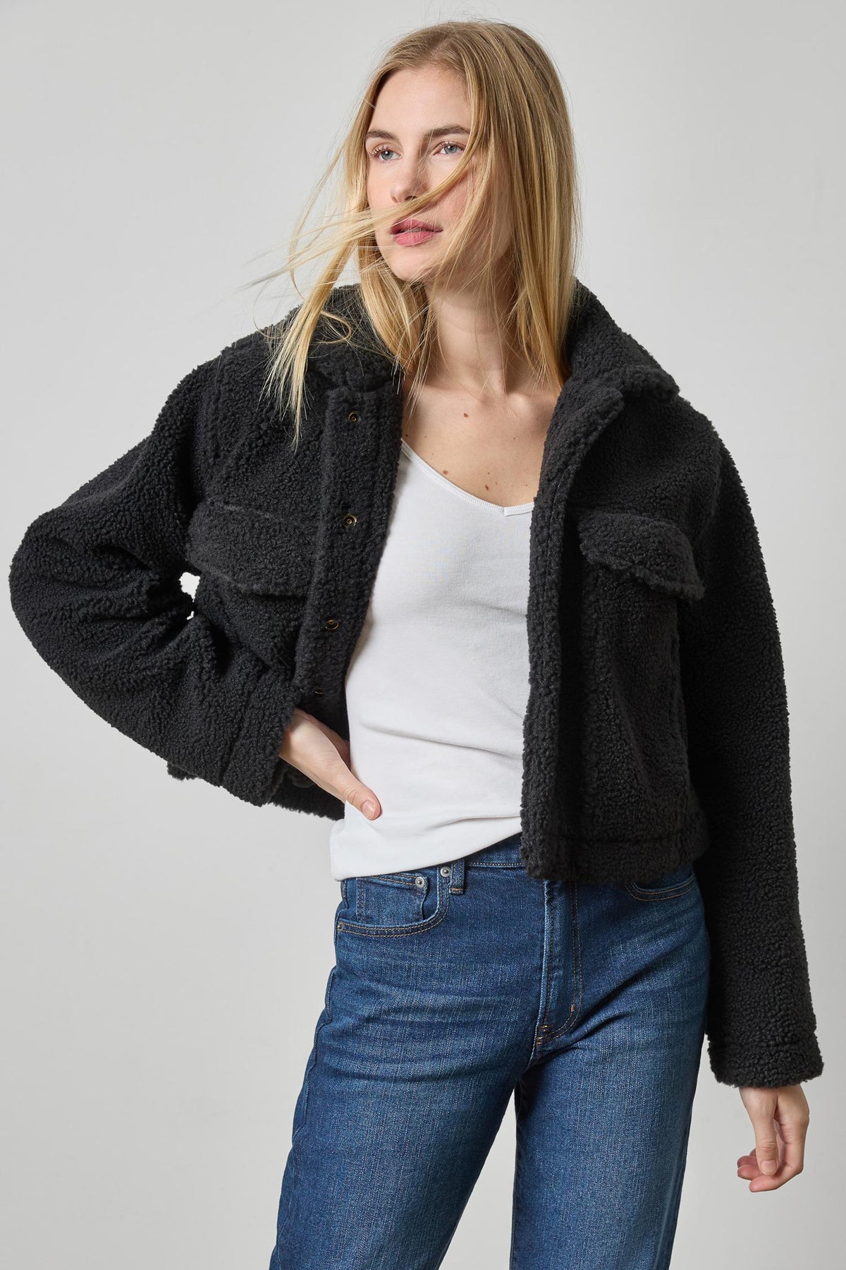 LILLA P-Sherpa Collared Jacket Black