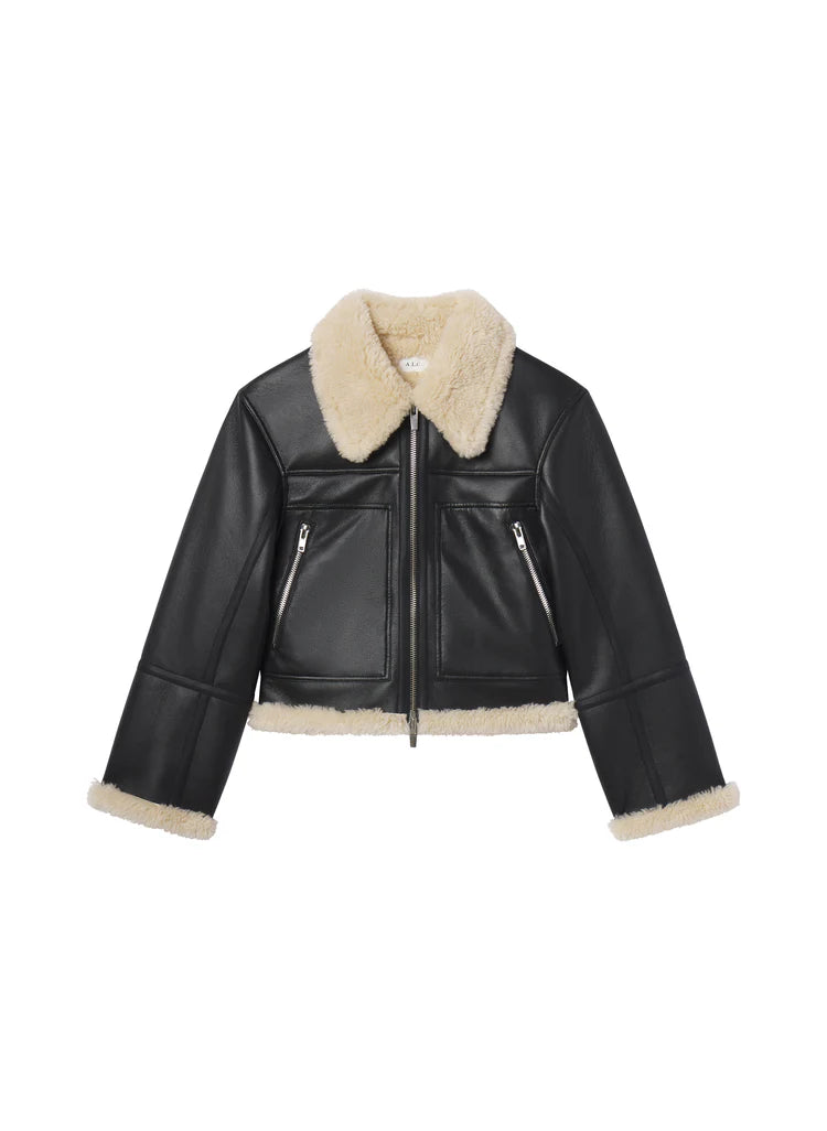 ALC-Avery Faux Shearling Jacket Black/Champagne