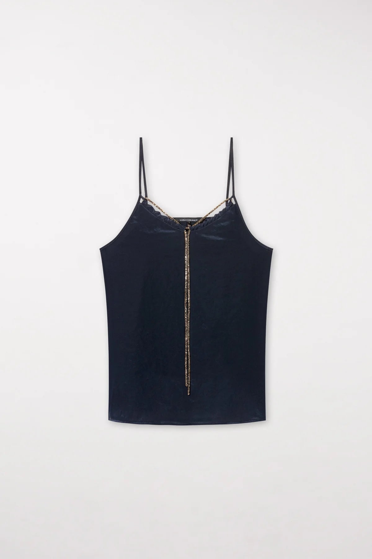 LUISA CERANO-Spaghetti Top with Rhinestone Cord Midnight Blue