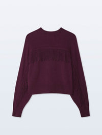 WHITE & WARREN- Cashmere Blend Luxe Fringe Crew Oxblood
